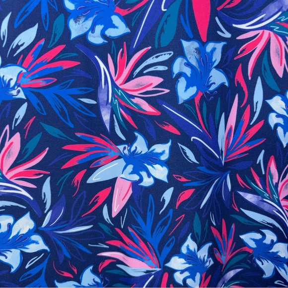 Scales Polo Shirt Mens M Blue Pink Floral Performance Stretch Golf Activewear - Picture 6 of 12